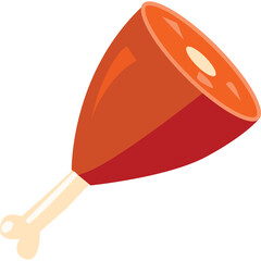 A Thick Cut of Roasted Ham Steak with a Bone Attached and a Bright Orange and Red Hue Set Against a Clean White Background