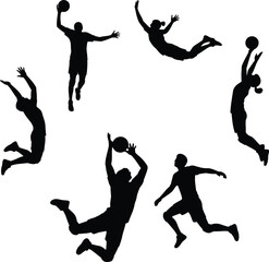 volleyball players icon set. set of volleyball players icon. volleyball players silhouette icon. Dynamic silhouettes of volleyball players in action during a match
