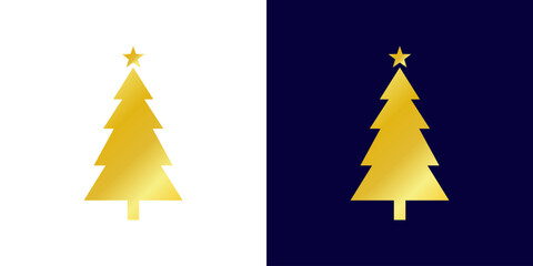 Christmas tree logo gold gradient. Gold gradient Christmas tree illustration set, decorative holiday clip art element collection. Christmas tree icon