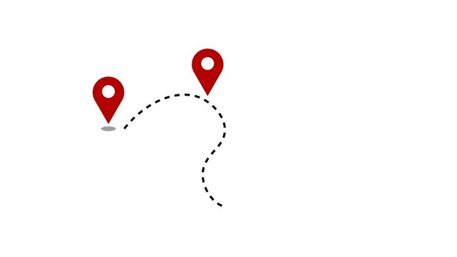 Four location point connection with dashed lines animation on white background.for navigation, journey. 4k video