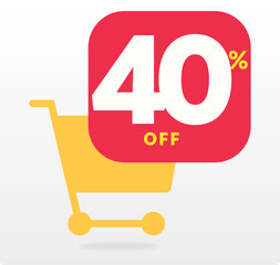 40% off, special, store, advertising, advertisement, promo, sale, design, poster, shopping cart, sign, retail, annual, banner, shape, discount, offer, clearance, tag, market. Vector, set, icon