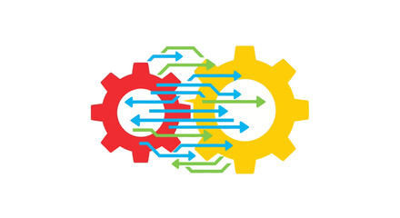 Colorful gear mechanism with arrows in motion