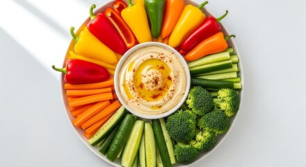 Colorful vegetable platter with hummus dip a healthy and delicious snack option for parties and gatherings