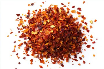 Crushed Red Chili Flakes on White Background