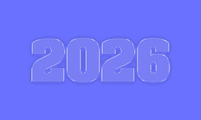 2026 Glass Text Effect on Vibrant Purple Background – Modern Transparent Typography Design for New Year, Future Concepts, and Digital Graphics