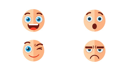 Obraz premium Set of cartoon emoji faces with different expressions and emotions in flat design