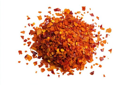 Crushed Red Chili Flakes Pile on White - Powered by Adobe