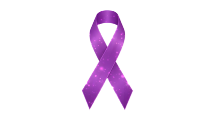 Purple awareness ribbon isolated on transparent background, World Cancer Day theme