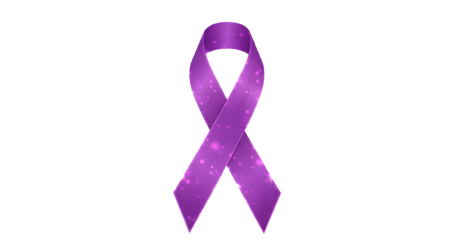 Purple awareness ribbon isolated on transparent background, World Cancer Day theme