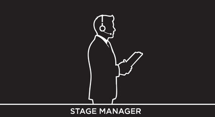 Stage Manager Line Art Guiding Performances with Precision