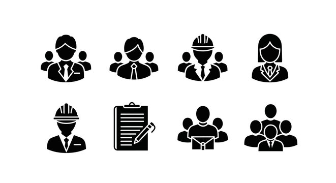 Business and construction icons set featuring professionals and teamwork concept