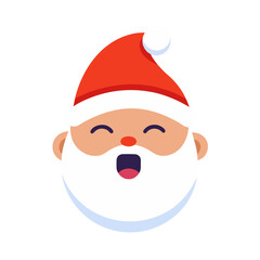 Cartoon santa claus face with open mouth and closed eyes isolated on transparent background