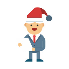 Smiling businessman wearing a santa hat holding a document isolated on transparent background