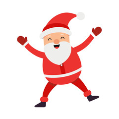 Joyful cartoon santa claus character with arms raised in celebration isolated on transparent background