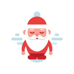 Cartoon santa claus meditating peacefully in a serene pose with gentle wind elements isolated on transparent background