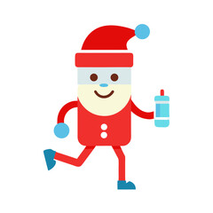 Cute cartoon santa claus character running with a gift isolated on transparent background