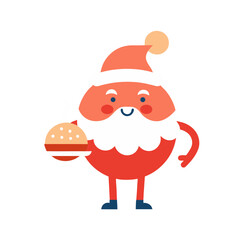 Cute cartoon santa claus character holding a steaming pie isolated on transparent background