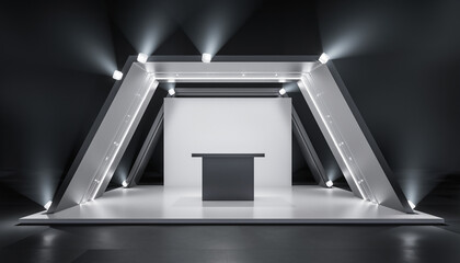 Modern stage with podium and spotlight highlights, perfect for presentations, product launches, and corporate events, creating an impactful visual.