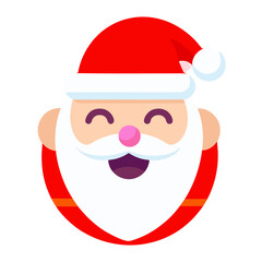 Joyful santa claus face cartoon illustration with red hat and white beard isolated on transparent background