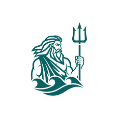 God Poseidon Trident Logo Illustration