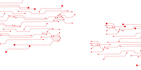 Obraz premium Red business process diagram with dots and shapes on white background.