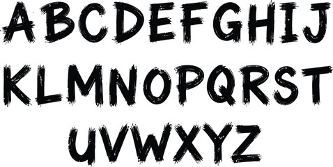 Distressed grunge alphabet letters a to z in uppercase with a rough textured brush stroke effect