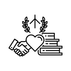 Fototapeta premium Social responsibility charity concept with handshake, heart, money, tree, representing sustainable giving.