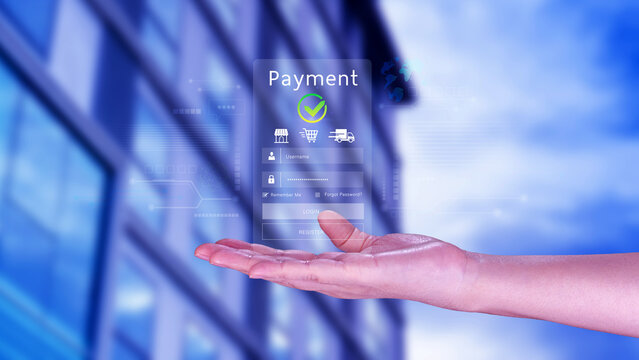 Digital online payment concept, Business with online payment and shopping online payment, banking, Online Money Transfer Confirmed, Concept online banking, payment transfer.