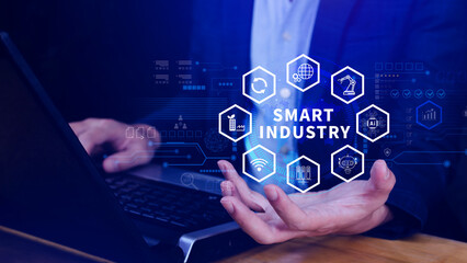 Smart industry, automation and optimisation concept on virtual. Business and modern technology concept, Future of manufacturing innovation. not ai