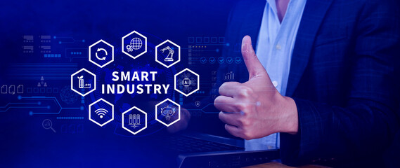Smart industry, automation and optimisation concept on virtual. Business and modern technology concept, Future of manufacturing innovation. not ai