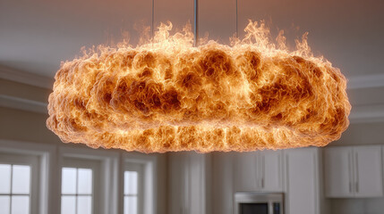 Factory Hazard Assessment, Overheated light fixture posing fire risk near flammable materials, highlighting safety hazards in industrial or commercial environments.