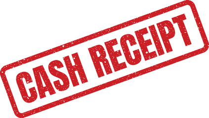 A distressed red rubber stamp featuring the words CASH RECEIPT angled on a clean white background