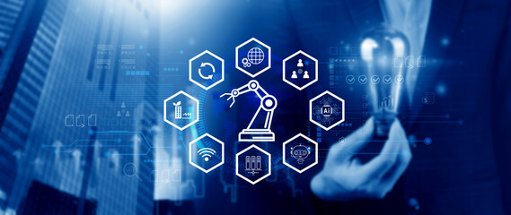 Smart industry, automation and optimisation concept on virtual. Business and modern technology concept, Future of manufacturing innovation. not ai