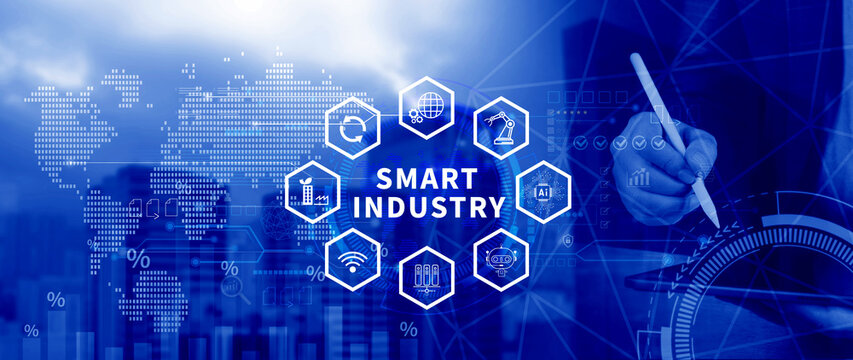 Smart industry, automation and optimisation concept on virtual. Business and modern technology concept, Future of manufacturing innovation. not ai