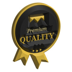 3D Rendering of a Premium Quality Gold Seal with Ribbon - Isolated Graphic Element for Product Label, Transparent Background