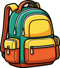 Teal and Orange School Backpack Bold Cartoon Vector Illustration