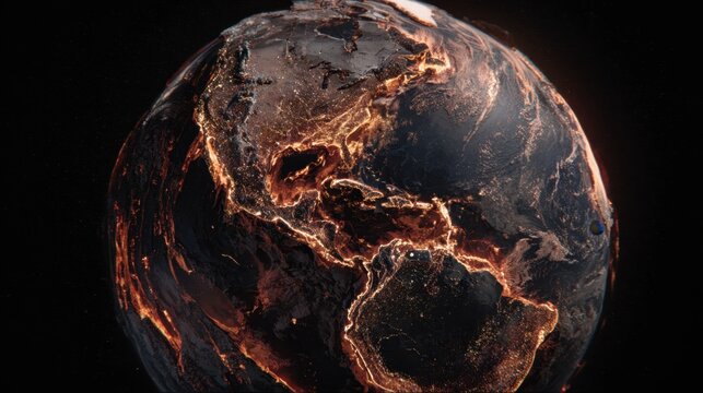 Futuristic Earth from Space Showing Night Lights and Lava Flows in a Dark Universe