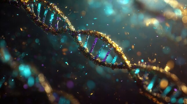 Close-up of a Glowing DNA Double Helix in a Mystical Biological Background