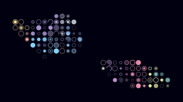 Samoa animated country shape. Pulsating colored dots on the map of the country. Large size circle blocks. Digital style Samoa map on dark background. Stylish animation video.