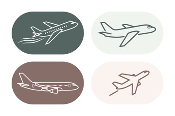 Vector set of airplane, plane, and jet icons for air travel, transportation, and flight business design.