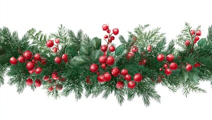 Christmas garland with red berries and green foliage