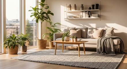Sun Drenched Modern Living Room with Plants and Natural Light Interior Design