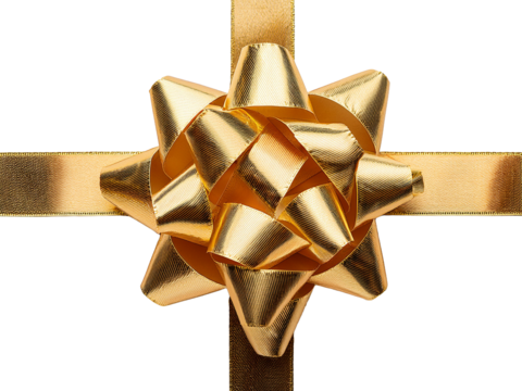gold gift bow and ribbon Isolated on transparent background