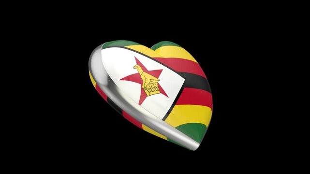 Spinning heart with flag of Zimbabwe on black background
