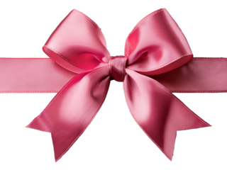 pink gift bow and ribbon for present wrapping. Isolated on transparent background