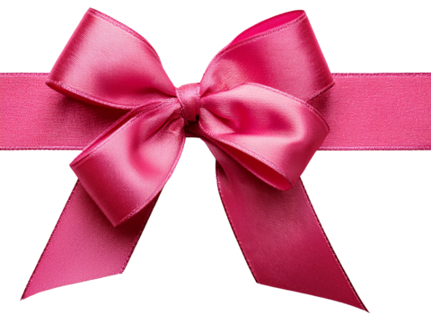 pink gift bow and ribbon for present wrapping. Isolated on transparent background