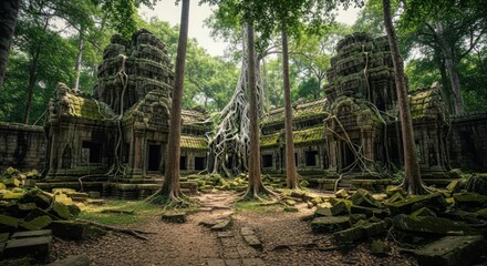 Obraz premium Ta Prohm Temple a mystical jungle ruin in Siem Reap Cambodia
