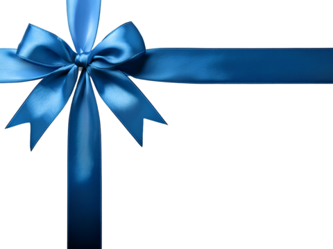  Blue gift bow and ribbon for present wrapping. Isolated on transparent background