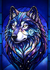 Celestial wolf stained glass art