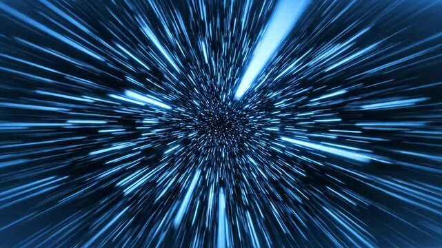 Hyperspace Light Speed Tunnel - Abstract background video showing a blue light tunnel with streaking lines. It gives the impression of high speed travel through space or a digital network.